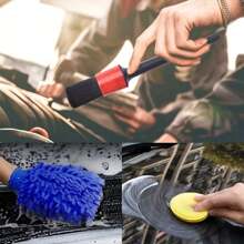 Multifunctional Car Detailing Tool Kit, Car Cleaning Brush Set, Including Wheel Brush, Air Conditioning Vent Brush, Polishing Sponge Pad, Car Wash Gloves And Cleaning Cloth(Random Accessory Color)