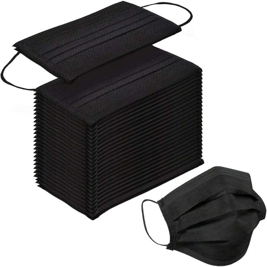 100 Pcs Black Disposable Face Masks - Comfortable 4-Ply Design For Work, School & Daily Commute With Skin-Friendly Ear Loops​​ - Black - View 1
