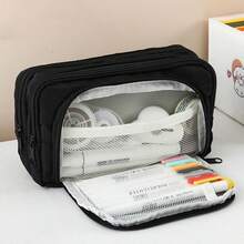 1pc Beige Pencil Case, Large Capacity 3-Compartment Storage Bag, Suitable For Office, School And Students - Multicolor - View 18
