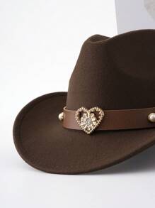 1pc Western Cowboy Hat Suitable For Both Men And Women, With A Detachable Heart-Shaped Pearl Hat Chain, Perfect For Casual Wear On A Daily Basis. It Is An Ideal Choice For Cowboy Parties And Bar Cowboys