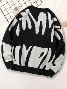 1 件青少年男童休闲户外运动品牌拼色袖口长袖针织开衫，厚款，适合秋冬