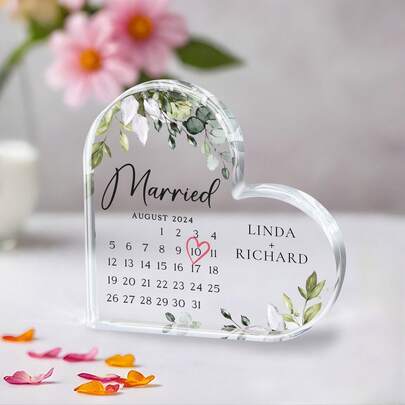 Regalo de boda personalizado, placa acrílica de calendario de boda, regalo de boda para recién casados, placa de aniversario de boda, memorabilia de boda, placa acrílica, decoración del hogar, decoración navideña del hogar, coleccionables, reutilizable, lindo, de alta calidad