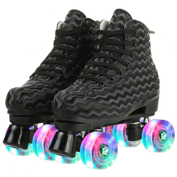  YYW Men's And Women's Zebra Print High Top Roller Skates, Men's And Women's Roller Skates 4 Wheels Shiny Roller Skates For Indoor And Outdoor Sports, With Shoe Bag, Suitable For Beginners And Roller Skaters