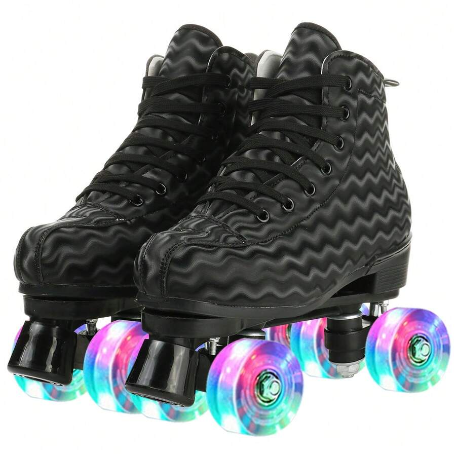 Gets Men's And Women's Zebra Print High Top Roller Skates, Men's And Women's Roller Skates 4 Wheels Shiny Roller Skates For Indoor And Outdoor Sports, With Shoe Bag, Suitable For Beginners And Roller Skaters - 黑色 - 查看 1