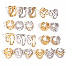 双色金银几何线条金属戒指不锈钢男女通用手指饰品简约镂空时尚戒指