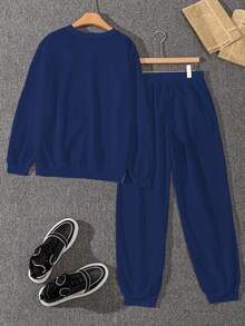 Set de sudadera y pantalón de chándal con rayas y logo para hombre, conjunto deportivo casual