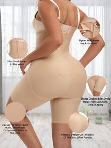 larrycard 1pc Zipper Front Postpartum Recovery Women High Waist Tummy Control Hip Enhancer Shapewear Shorts