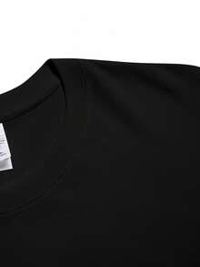 Camiseta Casual Simple para Hombres, Manga Corta de Algodón Puro Impreso, Algodón de Alta Calidad Transpirable, Elección Segura para el Viaje Diario - Negro - Ver 4