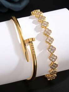 Bộ 2 vòng tay cỏ bốn lá cổ điển sang trọng, trang sức thời trang cho nữ, thích hợp đeo hàng ngày và làm quà tặng - Phong cách 2 - Xem 2