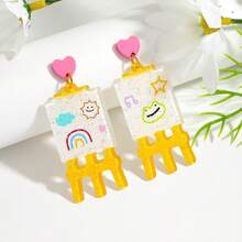 2 Pairs Of Cute And Interesting Acrylic Letters Abcfruit Earrings, With A Artistic Style Design In The Shape Of An Apple Pencil Earrings. Suitable For Daily Use, For Special Occasions, For Dates, Or As Gifts.