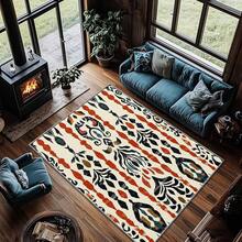 3x5 Rugs, 2x3 Rug, Southwestern Rustic Area Rug, Colorful Geometric Door, Washable & Non - Slip Small Carpet, Home Decor - 米色 紅色 黑色 - 查看 2