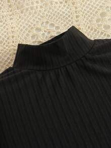 2 件套 Tween 女童简约黑色高领长袖上衣和蝴蝶结设计黑灰色半身裙套装，2025 年春夏 - 黑色 - 查看 2