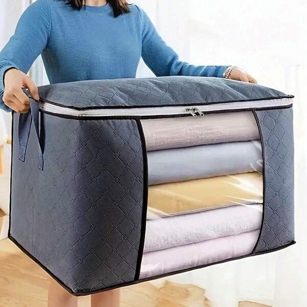 1pc Extra Large Non-Woven Fabric Storage Box With Zipper - Spacious And Portable, Multi-Purpose Organizer Box For Clothes, Toys Etc. - Classic Style Home Organization Solution, Structure With Carry Handle