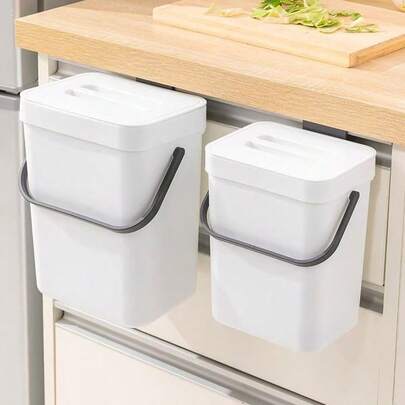 Kitchen Countertop Compost Bin, Hanging Small Trash Can With Lid, Suitable For Kitchen And Bathroom, Can Install Compost Bucket, Black