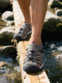 Men's Sandals, Closed Toe Athletic Sport Sandals, Mens Summer Shoes, Lightweight Trail Walking Flat Sandals For Beach Sport Outing - Xám - Xem 4