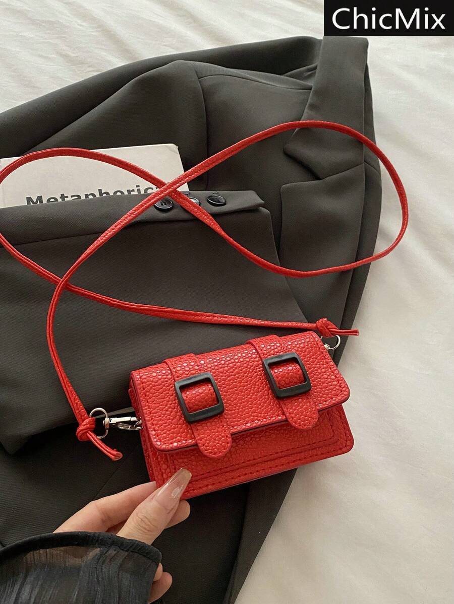 迷你时尚纯色简约翻盖单肩包，适合逛街、钱包、购物、年轻女性、大学生、新人、白领。非常适合办公室、大学、工作、商务、通勤、户外活动、旅行和郊游 - 紅色 - 查看 1