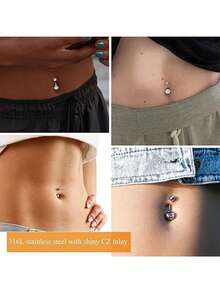 1 قطعة خاتم سرة من الفولاذ المقاوم للصدأ 14 جرام، مرصع بالزركون المكعب، خاتم سرة كلاسيكي أنيق، مناسب للارتداء اليومي، مجوهرات ثقب السرة النسائية الرقيقة، طول العمود متوفر 6/8/10/12/14/16/18 ملم، مناسب للعطلات والارتداء اليومي، زركون مكعب بنفسجي - متعدد الألوان - مشاهدة 2