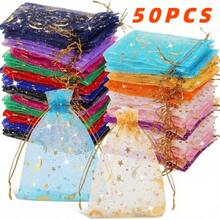 50 Pcs Moon Star Drawstring Organza Bags, Jewelry Gift Bags, Gold Star Organza Bags, Christmas Halloween Wedding Decorations, Gift Bags, Holiday Decorations - Multicolor - View 6