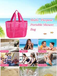 1pc Large Mesh Beach Bag - Anti-Sand Swimming Tote Bag, Extra Large Capacity, Suitable For Family Use, Foldable & Lightweight, With Zipper And Extra Pocket, Can Hold Toys And Beach Vacation Essentials - Multicolor - View 4