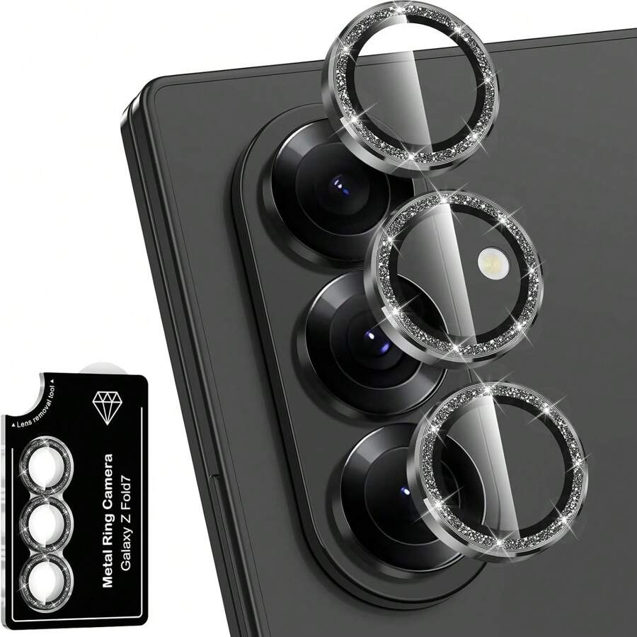 1 Protector pentru lentilă cameră compatibil cu Galaxy Z Fold7/Galaxy Z Flip7, anti-zgârieturi, înaltă definiție, sticlă securizată ultra-subțire 9H, ramă din aluminiu, cu localizator de instalare, instalare ușoară, lentilă metalică, pernă de protecție pentru lentila camerei, negru strălucitor, argintiu strălucitor, multicolor strălucitor, roz strălucitor, compatibil cu Galaxy Z Fold6/Galaxy Z Flip 6/Galaxy Z Fold 5, aplicabil pentru utilizare zilnică, birou, husă pentru cameră telefonică de acasă, impermeabilă, rezistentă la șocuri, anti-cădere, rezistentă la zgârieturi.