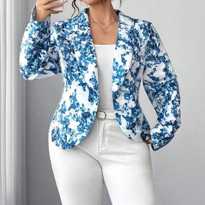 Blazer casual stampato da donna taglie forti, adatto per uso quotidiano, lavoro leggero, laurea e stagione back to school, autunno/inverno