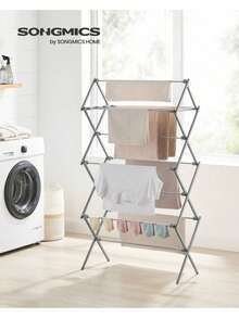 Foldable Clothes Airer, Clothes Drying Rack, Compact Clothes Horse Dryer, Laundry Rack, Steel Frame, Easy Assembly, Indoor Outdoor Use, Grey - Grey - View 1