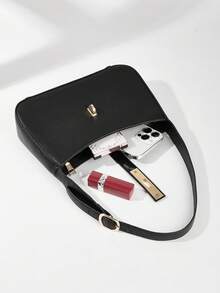 1 件女士简约腋下单肩法棍包，可调节肩带尺寸单肩包，简约带扣方形包，适合日常、工作、派对使用，理想的礼物选择