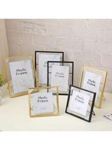 1 件金色高清玻璃浮动相框，带不同尺寸相框，桌面展示金属立式压花相框，适用于婚礼、派对、家居装饰，随机预设图片