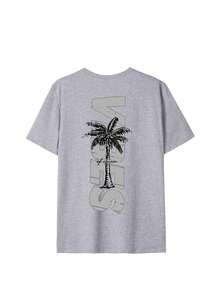 Summer TopsWomen's Minimalist Coconut Tree Slogan Print Casual Round Neck Short Sleeve T-Shirt, Simple & Versatile, Suitable For Daily & Holiday Wear - 灰色 - 查看 4
