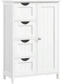 Mobile per vasca da bagno, mobile indipendente, mobile in legno con 4 cassetti e anta, ripiano regolabile, per soggiorno, cucina, corridoio, bianco LHC41W