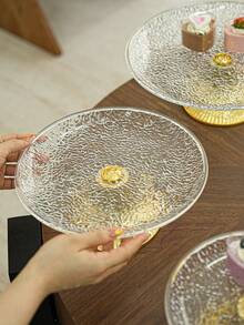 1pc Creative Afternoon Tea Snack Display Tray, Wooden High Foot Platter For Living Room, Coffee Table, Dining Room Decor, Suitable For Party, Home, Wedding, Dining Table - Transparent Floral-gold Feet - View 6