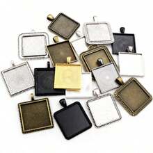 4pcs Square Pendant Blank Cabochon Base Setting Fits 25mm Zinc Alloy Bezel Tray DIY Jewelry Making Accessories Findings