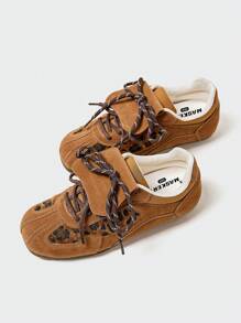 MASKERT 女士休闲鞋女运动休闲鞋德式训练鞋翻盖平底增高鞋舒适休闲 - 棕色 - 查看 2