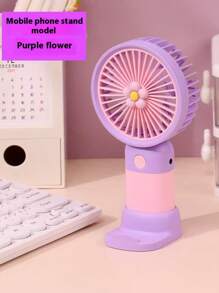 1 pezzo Ventilatore portatile mini alla moda con motivo a fragola, fiore e frutta, multifunzionale come supporto per telefono, ricaricabile USB, regalo a tema cartoni animati, accessorio essenziale per rinfrescarsi all'aperto