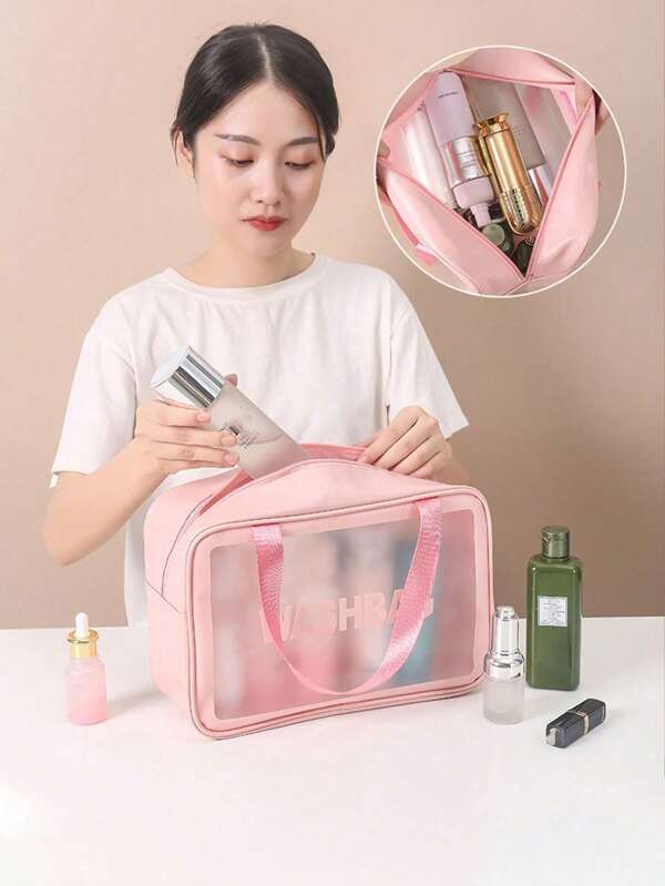 3/1 pieza Bolsa de maquillaje de PVC, organizador de cosméticos portátil, bolsa de aseo de viaje, bolso impermeable, bolsa de equipaje multifuncional, adecuada para guardar lápiz de cejas, lápiz labial, brochas de maquillaje, delineador de labios, paleta de sombras de ojos, pasta de dientes, cepillo de dientes, cosméticos, cuidado de la piel, esmalte de uñas, joyas, perfume, artículos de papelería, productos digitales