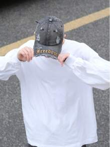 Back-To-School Season Star Same Style Fashion Retro Broken Hole Cool Embroidery Letter Baseball Cap Big Head Circumference American Cap Young Couple Fashion Street Curved Brim Hat Blocking Ultraviolet Sunshade Hat Outdoor Sports Wear Retro European And American Style Unisex Couple Baseball Cap