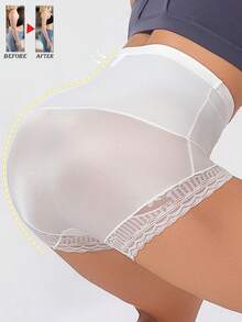 1pc Seamless High Waist Shaping Panties Plus Size Summer Women's Lace Tummy Control Panty Slimming Waist Trainer Sheath Flat Belly Underwear Butt Lifting Shapewear - White - View 2