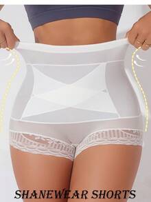1pc Seamless High Waist Shaping Panties Plus Size Summer Women's Lace Tummy Control Panty Slimming Waist Trainer Sheath Flat Belly Underwear Butt Lifting Shapewear - White - View 4