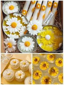 Set de 4 moldes de silicona con forma de flor de margarita y girasol para hacer piedras aromáticas, jabones y velas multiusos DIY - moho - Ver 4