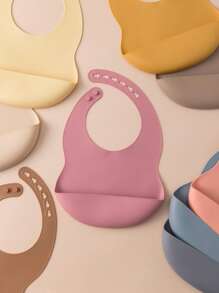 PopLittleOne 1 pieza Babero de silicona para bebé de unicolor, vajilla para bebé, babero ajustable para bebé, artículos de alimentación y entrenamiento para bebé, babero impermeable para bebé