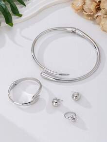 1 Bộ trang sức vòng tay, nhẫn, vòng cổ, hoa tai hợp kim hình học cao cấp thời trang và thanh lịch dành cho nữ, thích hợp cho các lễ hội, tiệc tùng, dạ hội và hẹn hò, một món quà thanh lịch cho bạn gái - Vàng - Xem 9