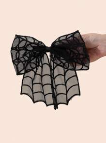 1 pezzo Fermagli per capelli a fiocco per Ognissanti per ragazze, accessori per capelli di Ognissanti, grandi fiocchi in tulle e pizzo con disegni a ragnatela, accessorio in tessuto elegante e carino per ragazze