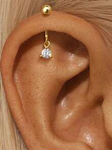 1pc 925 Sterling Silver Flat Back Studs Gold Cartilage Earring Flower Heart CZ Stud Earrings Flat Back Cartilage Conch Helix Piercing Jewelry For Women - Gold - View 4