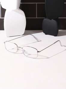 1 件女士小方形眼镜框，窄金边，超轻矩形眼镜 - 銀色 - 查看 3