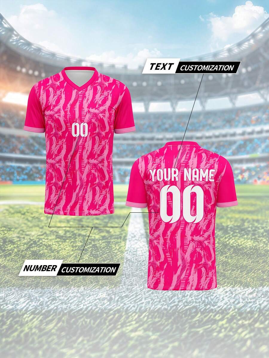 Summer & Autumn Custom Football Club Jersey, Breathable Quick-Dry 210g Spring/Summer Sports Team Club Training V-Neck Football Shirt With Front & Back Printed Name, Number, Logo, Comfortable Fit For Daily, Casual, Party, Stadium