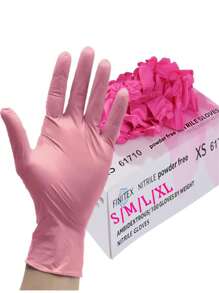 100pcs Disposable Nitrile Gloves (Pink) Latex-Free, Super Durable Multi-Purpose Securely Bagged For Damage-Free Transport Ideal For Kitchen, Tattoo, Hair Dyeing, Pet Care, Beauty Home Cleaning(Prevent Damage By Bagging)