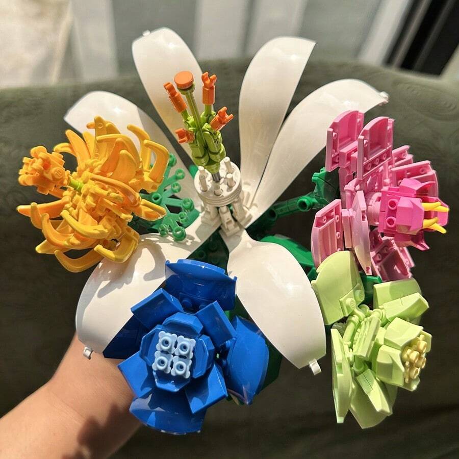 DIY Assembly, Eternal Building Block Flowers No Watering Needed, Home Desktop Decor Ornament - 1 Item - View 1