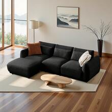 102" L-Shaped Modular Sofa With 1 Footrest, 4-Piece Free-Standing Sectional Couch With 3 Pillows, 4-Seater Plush Sectional Sofa For Living Room, Ships In 4 Packages, Living Room Furniture - 黑色 - 查看 2