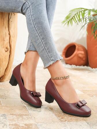 Women's Chunky Heel High Heel Versatile Fashion British Style Square Toe Black Work Shoes