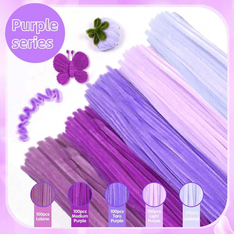 パイプクリーナーセット 紫色 250/500個入り、太いシェニールステム アート&クラフト用、動物、花、お祝いの装飾作りに最適、花用パイプクリーナー、クラフト用品キット、アートプロジェクト活動のアイデア - パープル - 見る 2